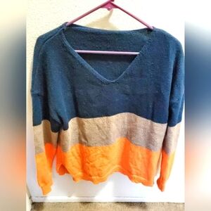 Orange/Tan Brown/ Navy Blue Sweater